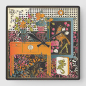 Mah Jongg Orange Quadratische Wanduhr (Vorderseite)