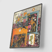 Mah Jongg Orange Quadratische Wanduhr (Winkel)