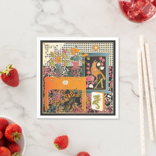 Mah Jongg Orange Serviette (Beispiel)