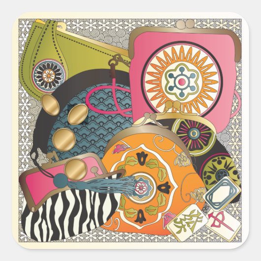 Mah Jongg Purses Quadratischer Aufkleber (Vorderseite)