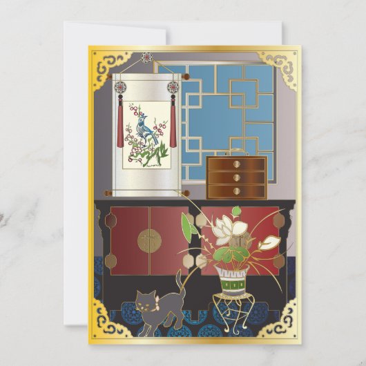 Mah Jongg Red Cabinet Flat Card Dankeskarte (Vorderseite)