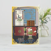 Mah Jongg Red Cabinet Flat Card Dankeskarte (Stehend Vorderseite)