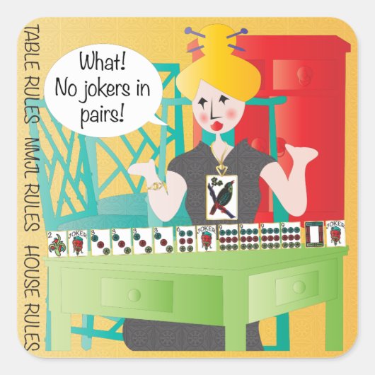 Mah Jongg Redewendungen Keine Joker Quadratischer Aufkleber (Vorderseite)