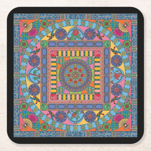Mah Jongg Tiles Mandala Untersetzer (Vorderseite)