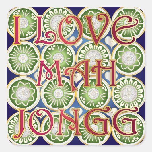 Mah Jongg Valentine I Liebe MJ Quadratischer Aufkleber (Vorderseite)