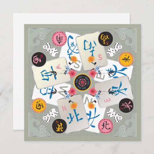 Mah Jongg Winds Flat Card Mitteilungskarte (Vorne/Hinten)