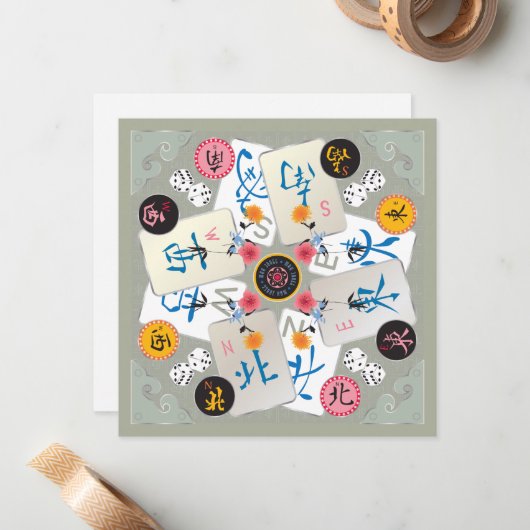 Mah Jongg Winds Flat Card Mitteilungskarte (Vorderseite/Rückseite Beispiel)