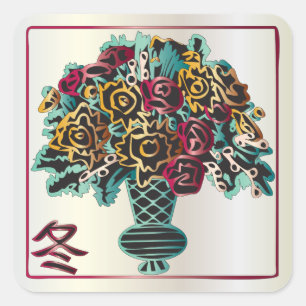 Mah Jongg Winter Vase Quadratischer Aufkleber