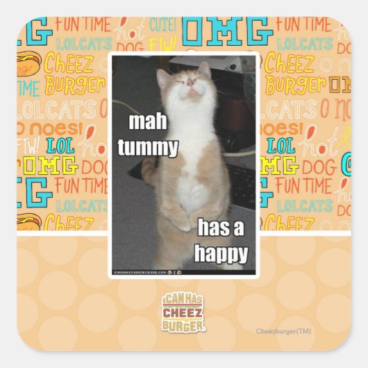 Mah Tummy hat glücklich Quadratischer Aufkleber (Vorderseite)