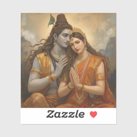 Mahadev und Mata Parvati Malerei Kunst Aufkleber (Blatt)