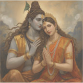 Mahadev und Mata Parvati Malerei Kunst Aufkleber (Vorderseite)