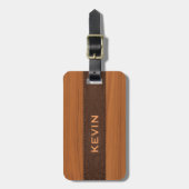 Mahagoni-Holz und braune Ledertouch Monogramm Gepäckanhänger (Vorderseite vertikal)