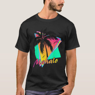 Mahalo 80er Tropical Summer Beach Palm Tree Sunset T-Shirt