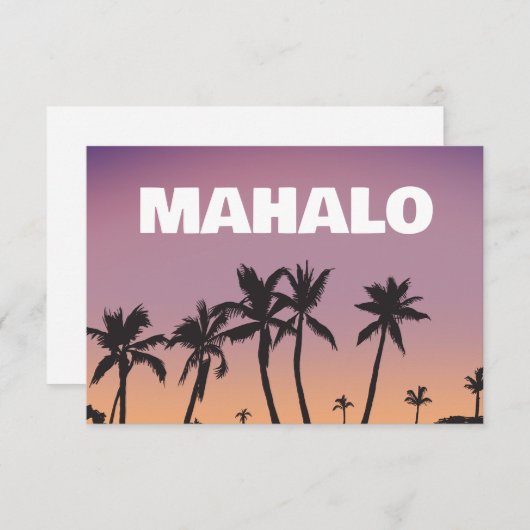 Mahalo Hawaii Sunset Palm Tree Gradient Postcard Dankeskarte (Vorne/Hinten)