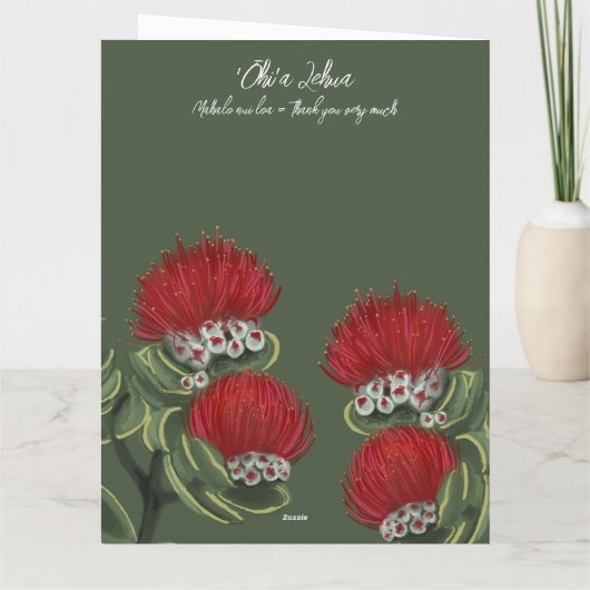 Mahalo Hawaiian Red Lehua Flower Watercolor Dankeskarte (Rückseite)
