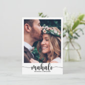Mahalo Modern Elegante Wedding Danke Foto Card (Stehend Vorderseite)