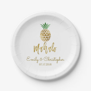 Mahalo tropische hawaiische Ananas-Wedding Weiß Pappteller