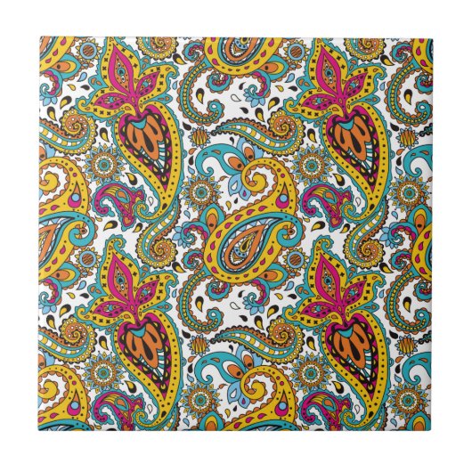 Maharani Königin-Türkis-orange Rot Paisley Fliese (Vorderseite)