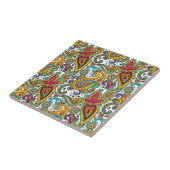 Maharani Königin-Türkis-orange Rot Paisley Fliese (Seite)