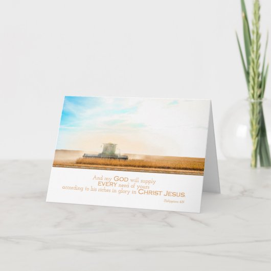 Mähdrescher erntet Weizenphilippians-Ermutigung Karte (Vorderseite)