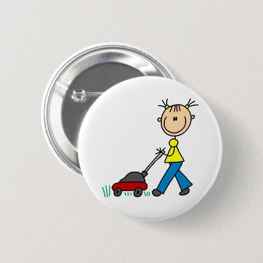 Mähender Gras-Strichmännchen-Knopf Button (Vorne & Hinten)