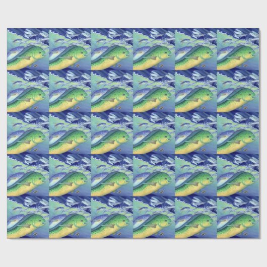 Mahi Mahi (Delphin-Fisch) fliegenden Fisch jagend Geschenkpapier (Flach)