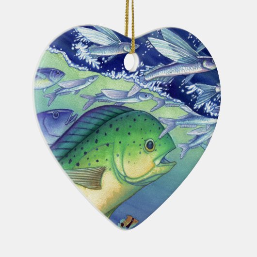 Mahi Mahi (Delphin-Fisch) fliegenden Fisch jagend Keramikornament (Rechts)