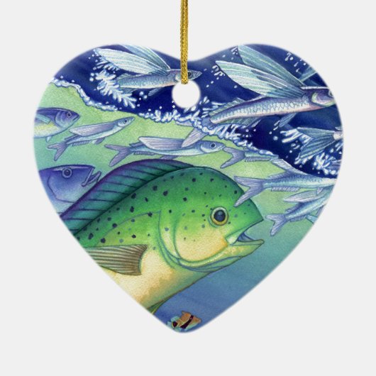 Mahi Mahi (Delphin-Fisch) fliegenden Fisch jagend Keramikornament (Hinten)