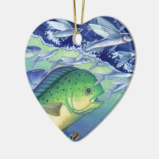 Mahi Mahi (Delphin-Fisch) fliegenden Fisch jagend Keramikornament (Links)