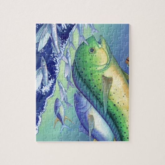 Mahi Mahi (Delphin-Fisch) fliegenden Fisch jagend Puzzle (Vertikal)