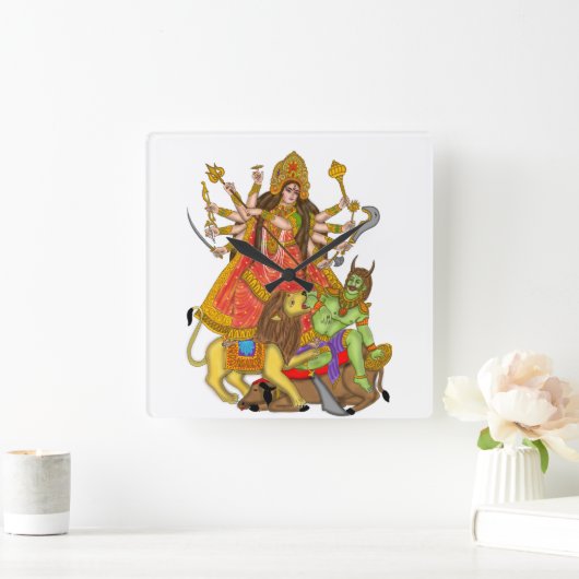 Mahishasur Mardini Durga Clock Quadratische Wanduhr (Zuhause)