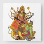 Mahishasur Mardini Durga Clock Quadratische Wanduhr (Vorderseite)