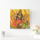 Mahishasur Mardini Durga Clock Quadratische Wanduhr (Zuhause)