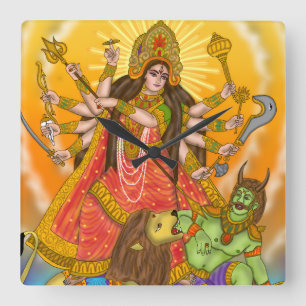 Mahishasur Mardini Durga Clock Quadratische Wanduhr