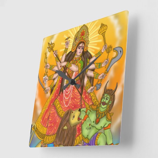 Mahishasur Mardini Durga Clock Quadratische Wanduhr (Winkel)