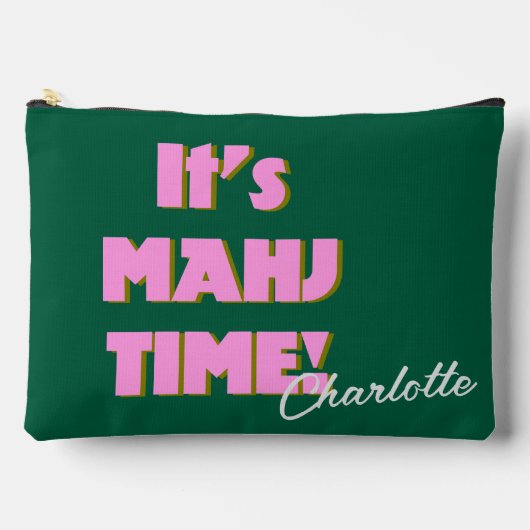 Mahj Mahjong Pink Green Quote Personalized Name Zubehörtasche (Vorderseite)