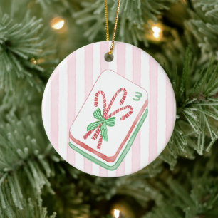 Mahj-y Weihnachts-Candy-Cane-Mahjong Keramik Ornament
