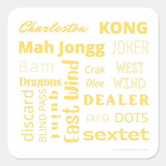 Mahjong-Aufkleber mit gelben Worten Quadratischer Aufkleber (Vorderseite)