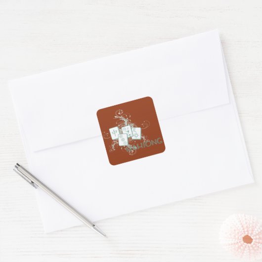 Mahjong blau quadratischer aufkleber (Umschlag)