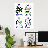 Mahjong Blume Anzug, blau, rot, grün, schwarz auf  Poster (Heimbüro)