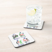 Mahjong Blumen-Anzüge, Blau, Rot, Grün, schwarz Getränkeuntersetzer (Rechte Seite)