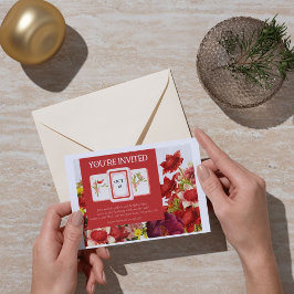 Mahjong Bold Rich Red Florals Einladung