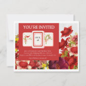 Mahjong Bold Rich Red Florals Einladung (Vorderseite)