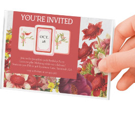 Mahjong Bold Rich Red Florals Postcard Einladung Postkarte