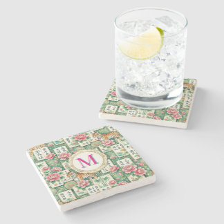 Mahjong Chinoiserie Floral Monogram Personalized Steinuntersetzer