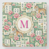 Mahjong Chinoiserie Floral Monogram Personalized Steinuntersetzer (Vorderseite)