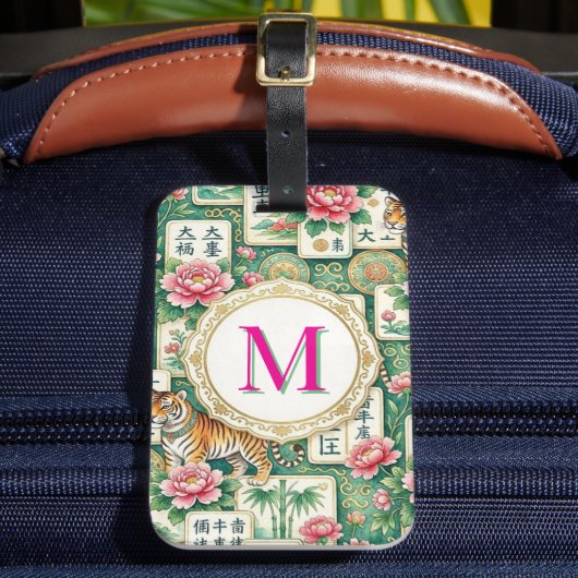 Mahjong Chinoiserie Floral Personalized Monogram Gepäckanhänger (Vorderseite Insitu 2)