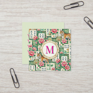 Mahjong Chinoiserie Floral Personalized Monogram Quadratische Visitenkarte