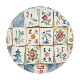 Mahjong-Chinoiserie-Kacheln Wasserfarbe Blumen Vög Schneidebrett