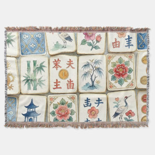 Mahjong-Chinoiserie-Kacheln Wasserfarben Blumen Vö Decke